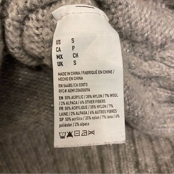 American Eagle oversized crew chunky gray silver sweater wool alpaca blend S - Picture 5 of 7